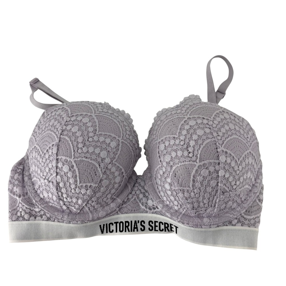 Victoria's Secret 34D Lavender Lace T-Shirt Push-Up Full Coverage Bra Logo Band